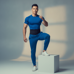 Portrait of Alex Chen, an athletic man, smiling confidently against a clean, minimal background.