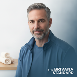 Portrait of Dr. James Vance, a man in athletic wear, looking at the viewer with a professional and approachable expression. T