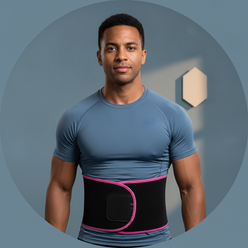 Mark Sterling, a male influencer, from the chest up, confidently wearing an Adjustable Waist Trimmer Belt under an athletic s